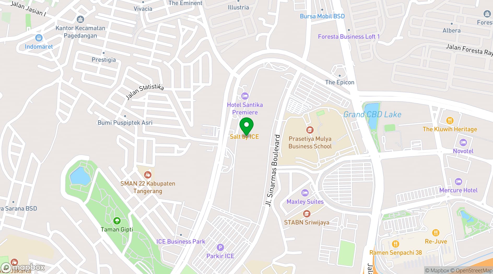 Map showing Indonesia Convention Exhibition (ICE)