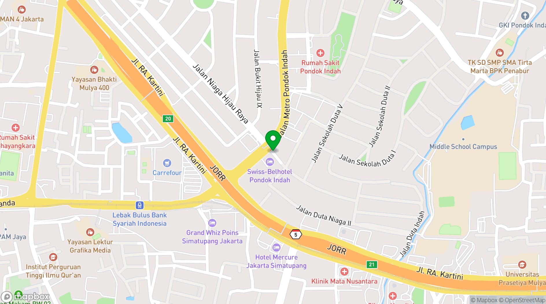 Map showing Swiss-Belhotel Pondok Indah