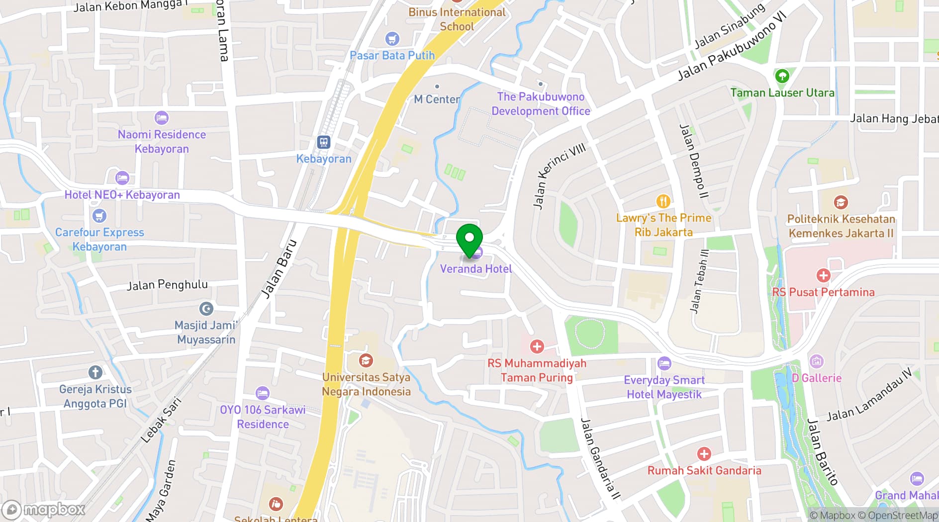 Map showing Veranda Hotel Pakubuwono
