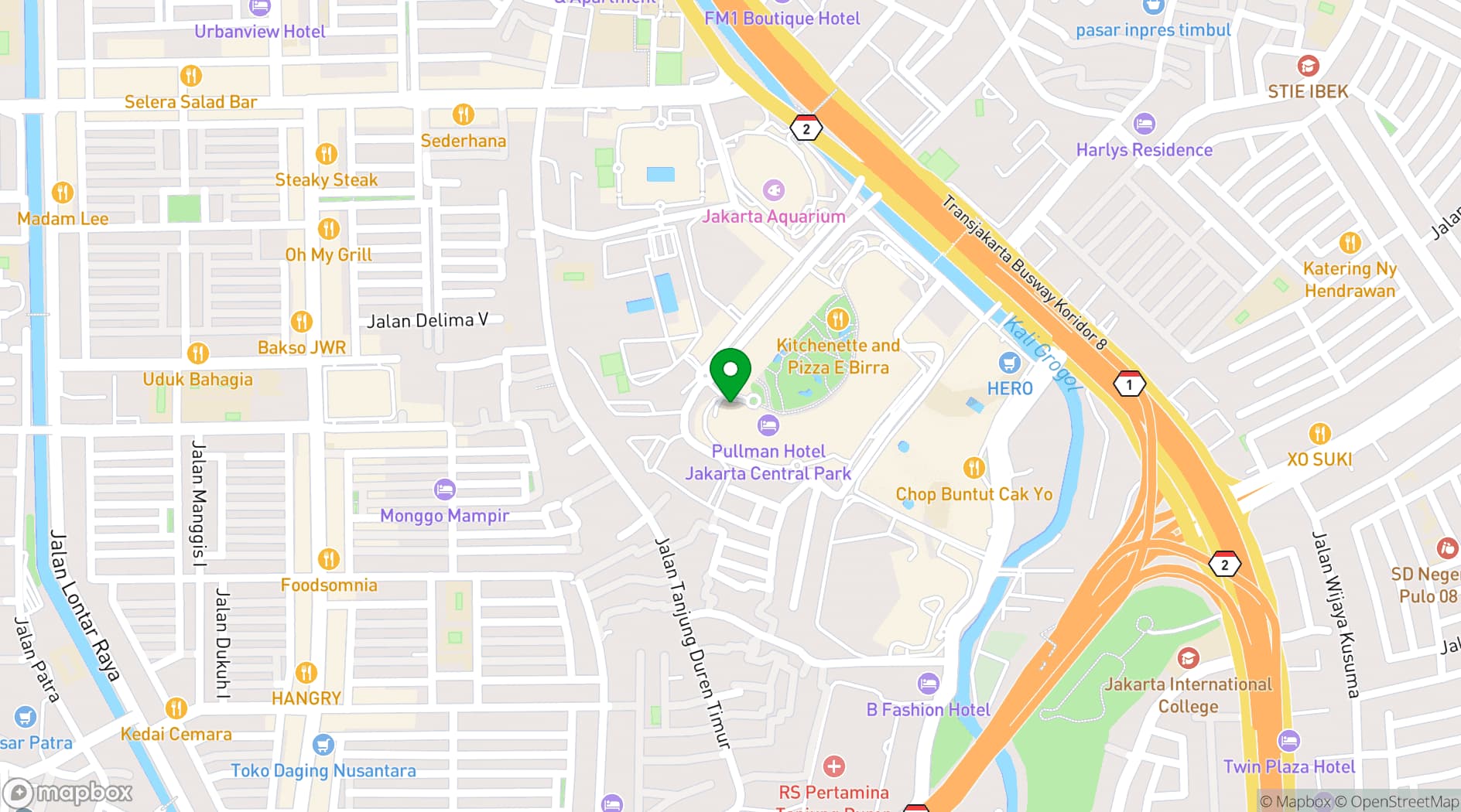 Map showing Pullman Jakarta Central Park