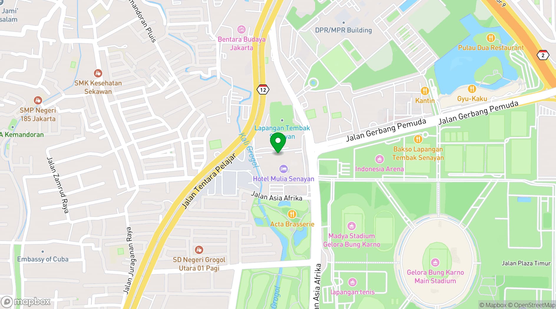 Map showing Hotel Mulia Senayan