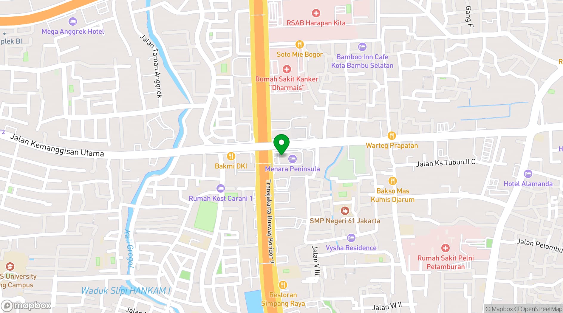 Map showing Menara Peninsula Hotel Jakarta