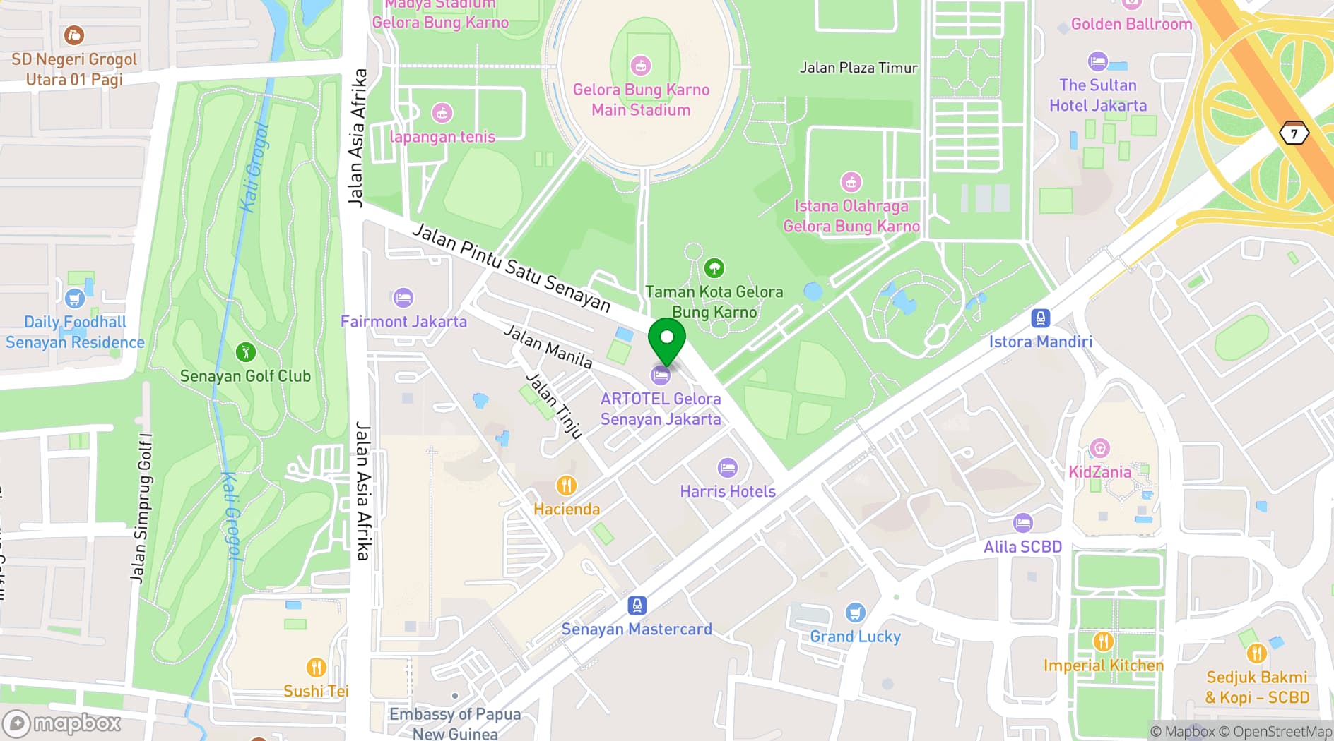 Map showing Artotel Gelora Senayan
