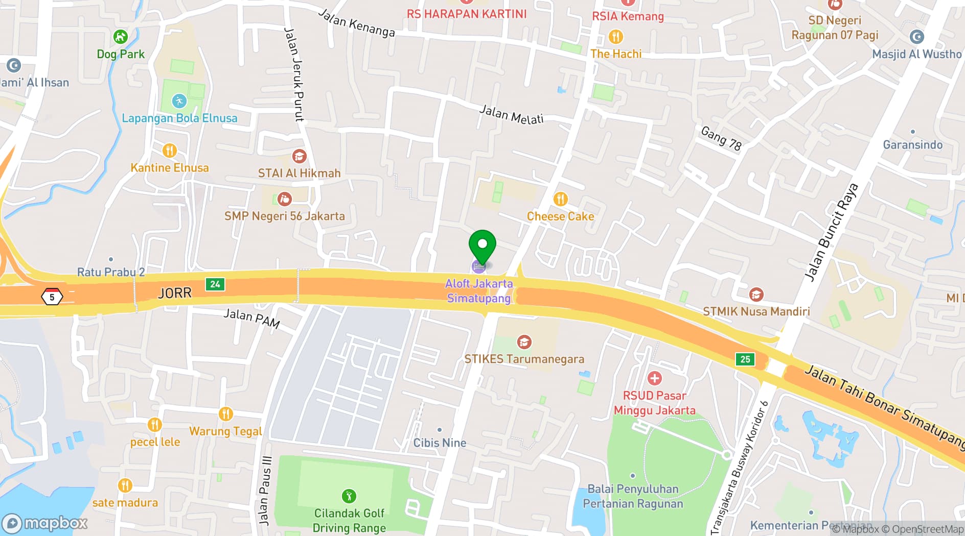 Map showing Aloft South Jakarta