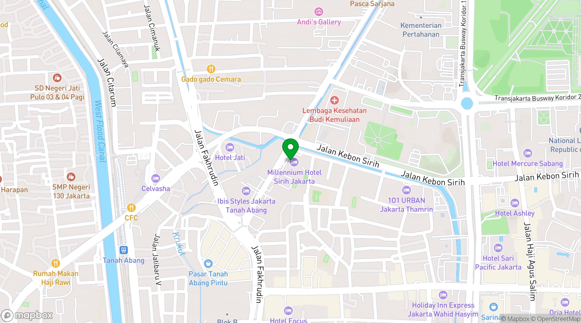 Map showing Millennium Hotel Sirih Jakarta