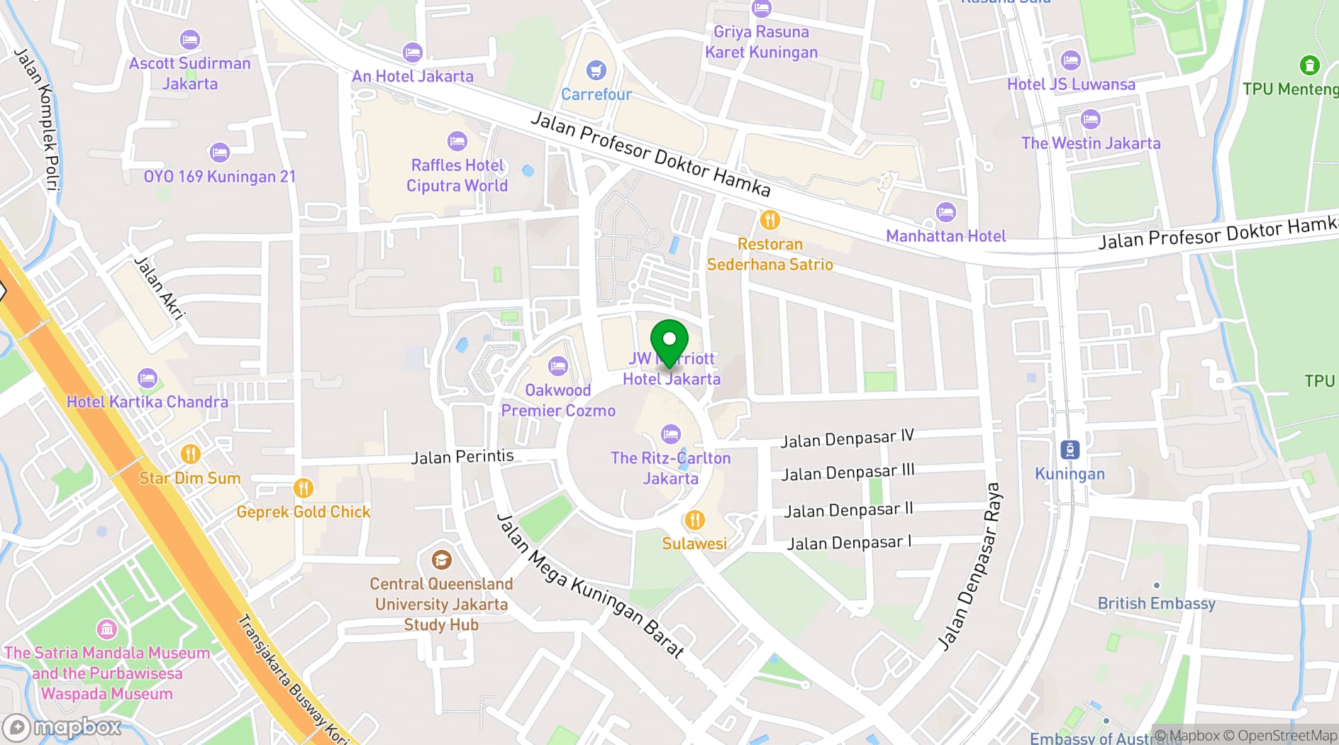 Map showing JW Marriott Hotel Jakarta