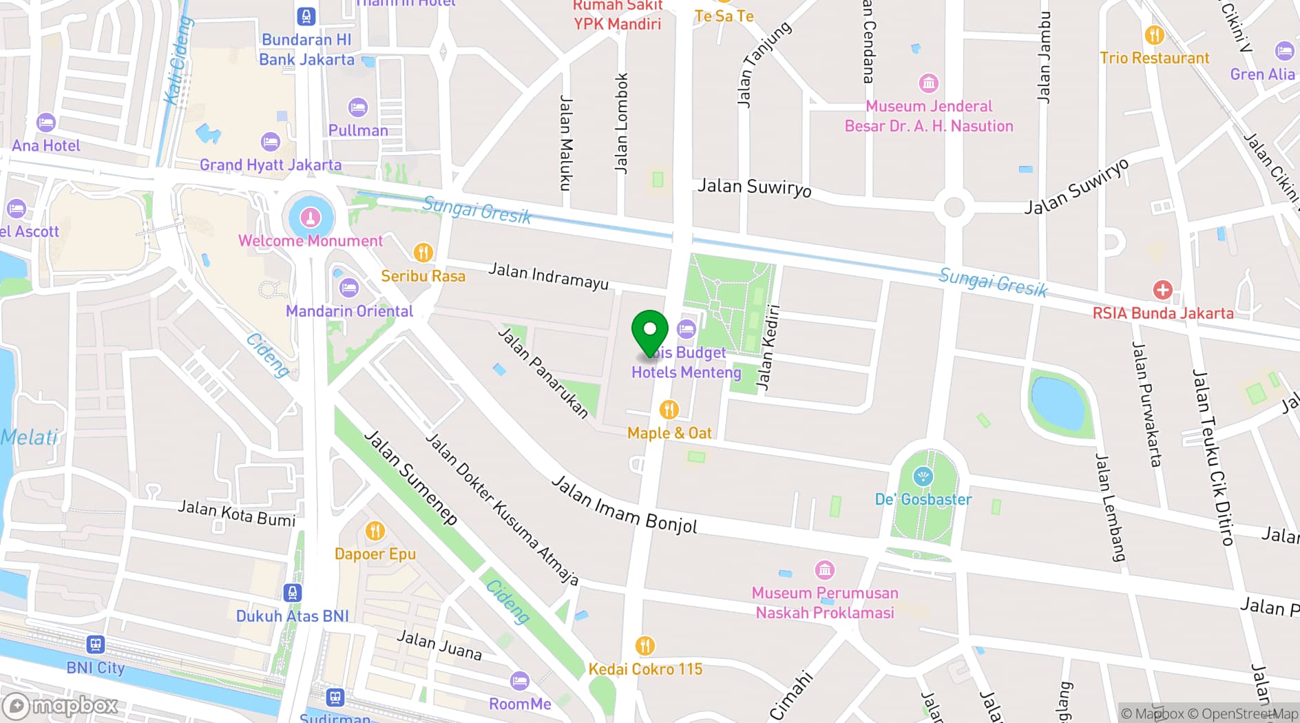 Map showing Hotel Des Indes Menteng