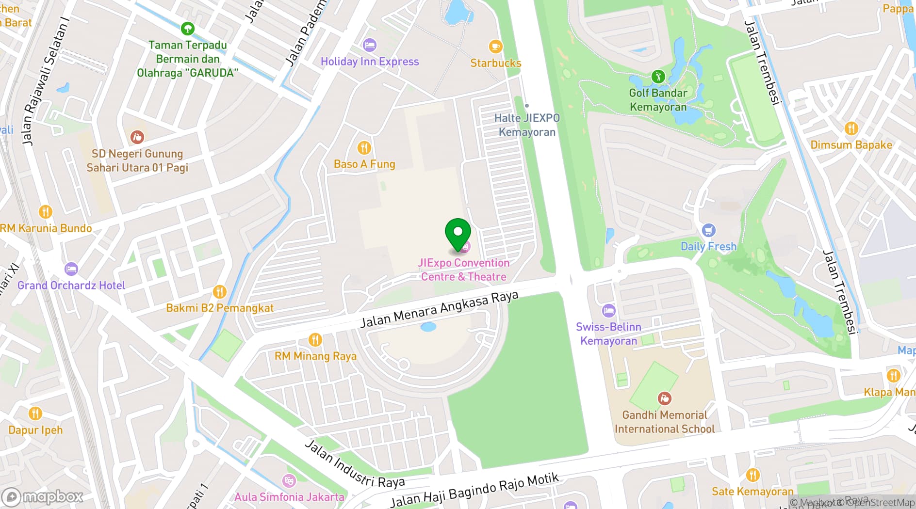 Map showing JIEXPO Convention Centre and Theatre