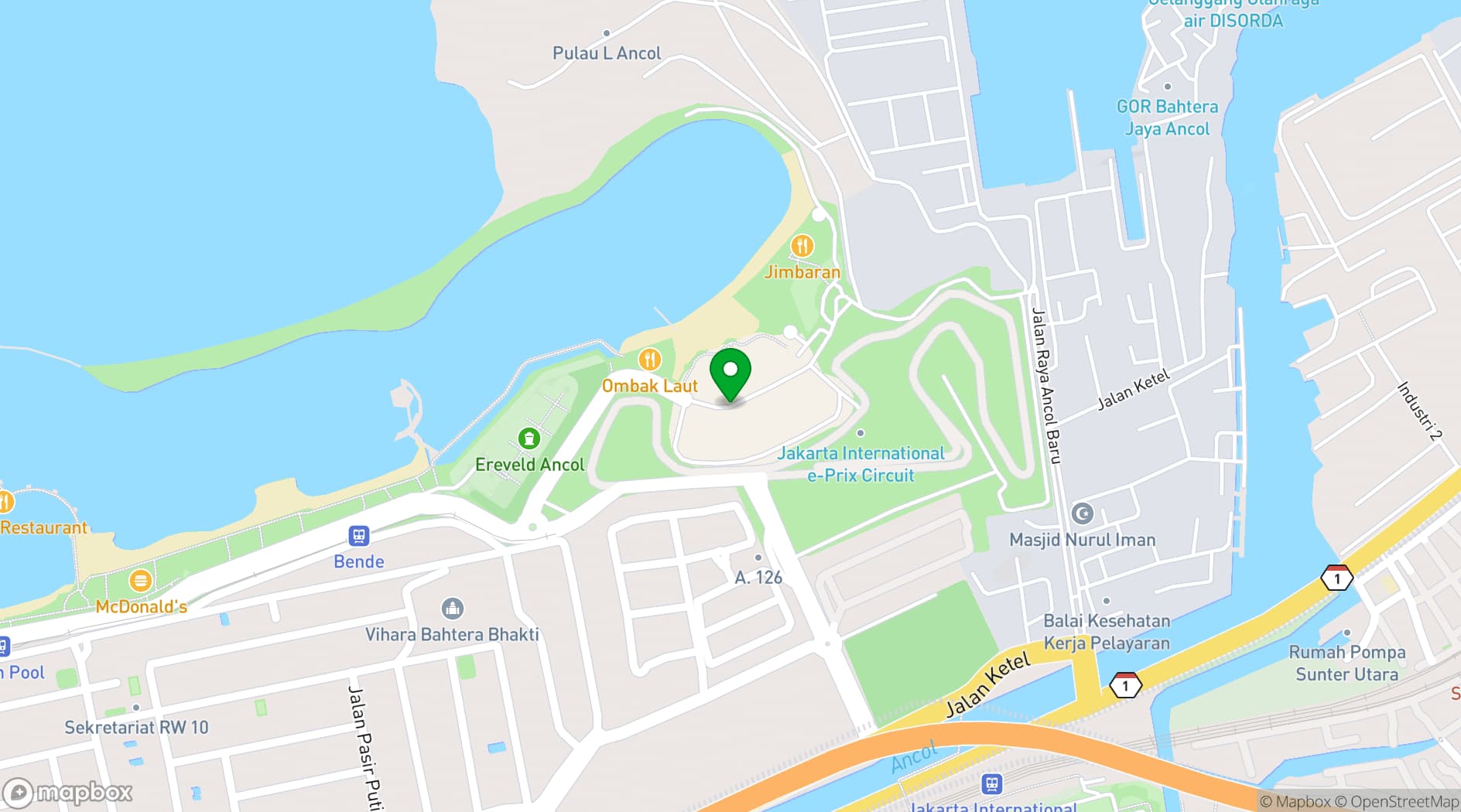 Map showing Beach City International Stadium