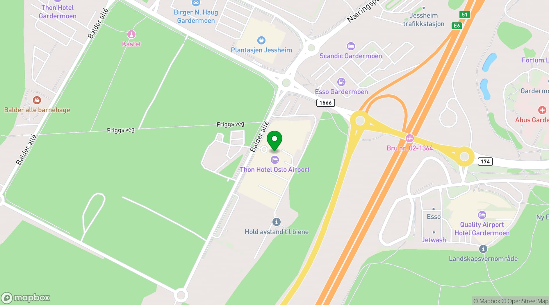 Map showing Thon Hotel Oslo Airport