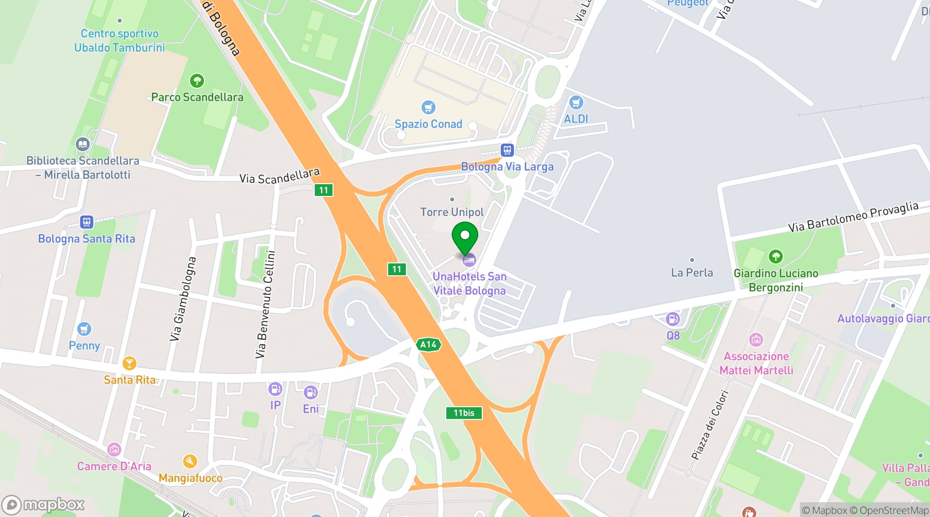 Map showing UNAHOTELS San Vitale Bologna