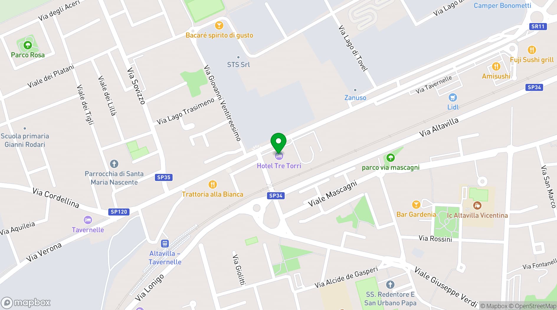 Map showing Best Western Hotel Tre Torri