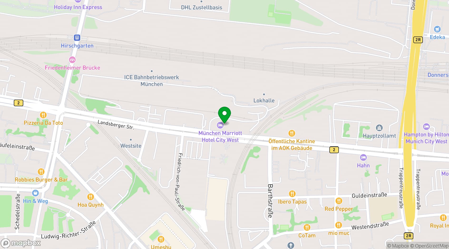 Map showing Munich Marriott Hotel City West