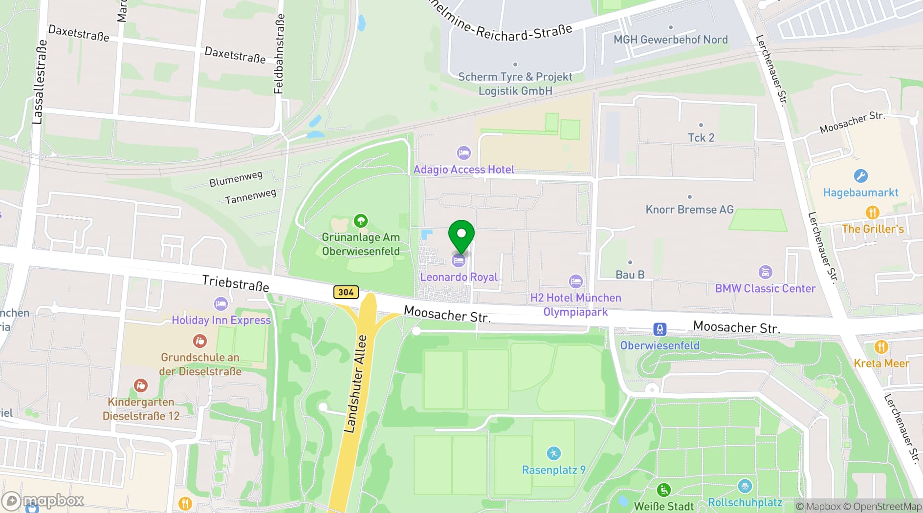 Map showing Leonardo Royal Hotel Munich