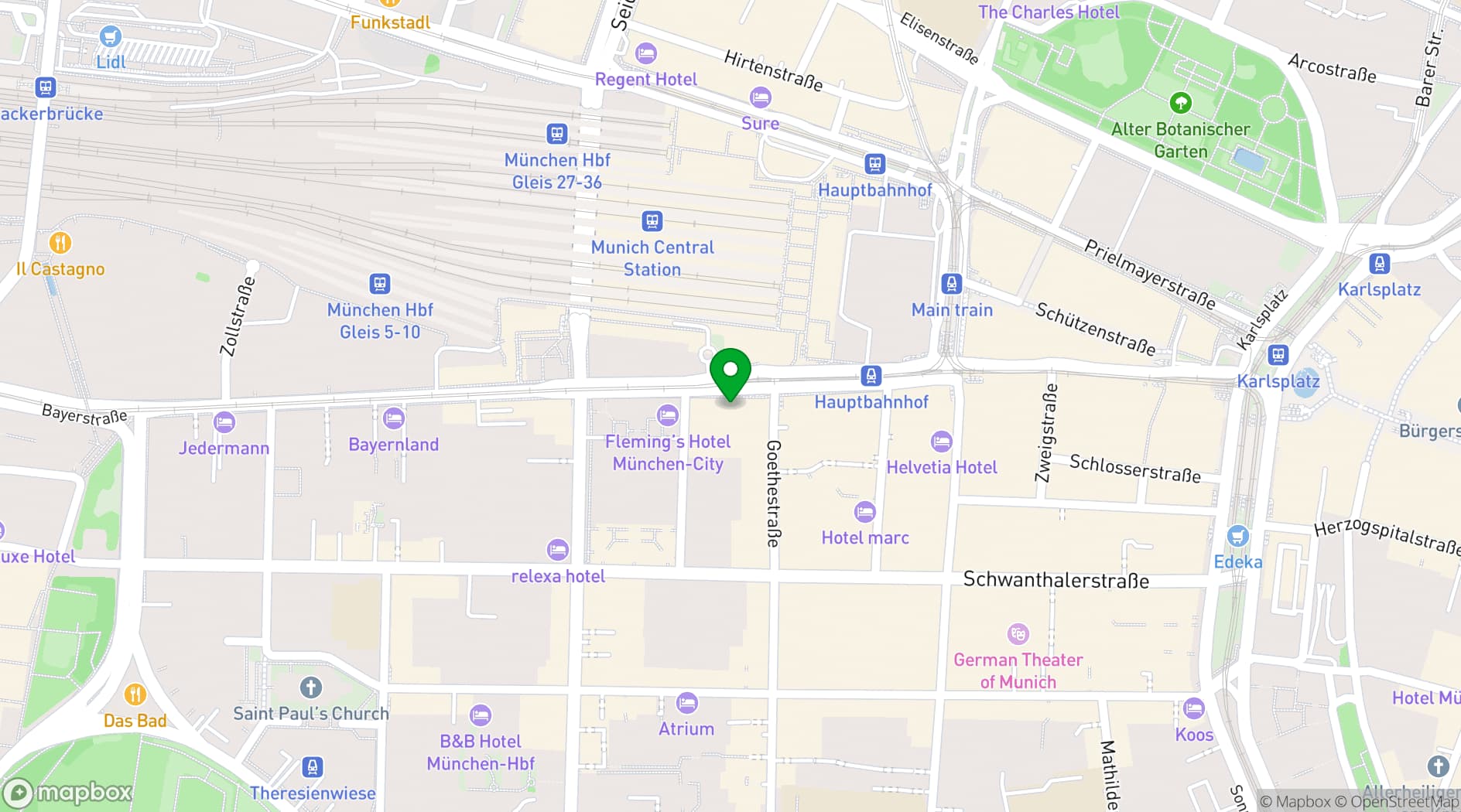 Map showing Le Méridien Munich