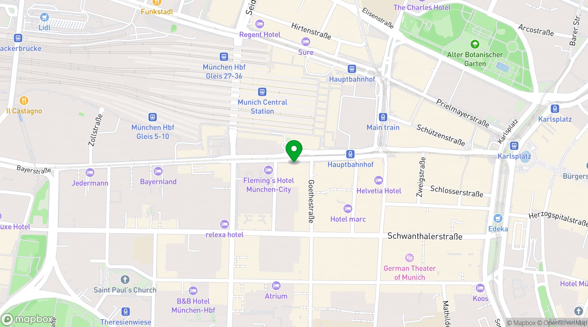 Map showing Le Meridien Munich
