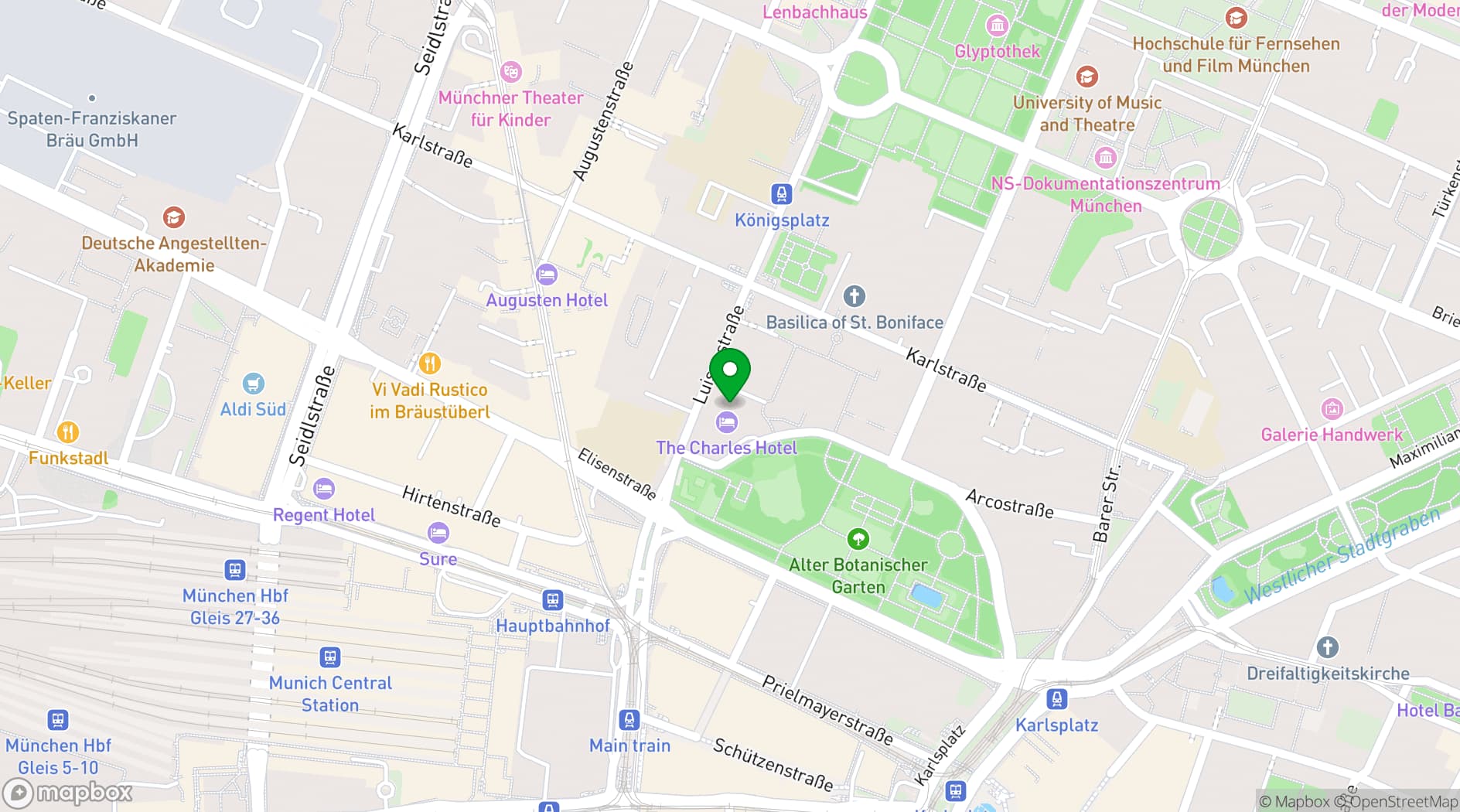 Map showing The Charles Hotel