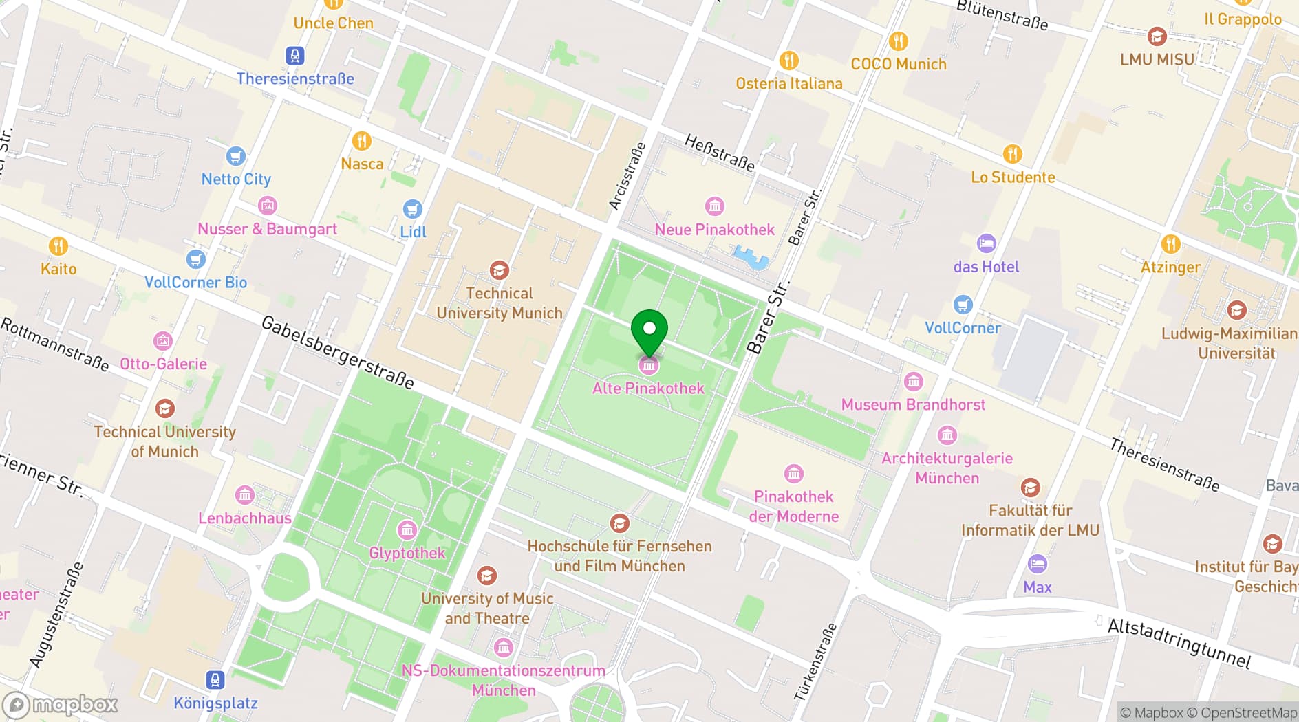 Map showing Alte Pinakothek