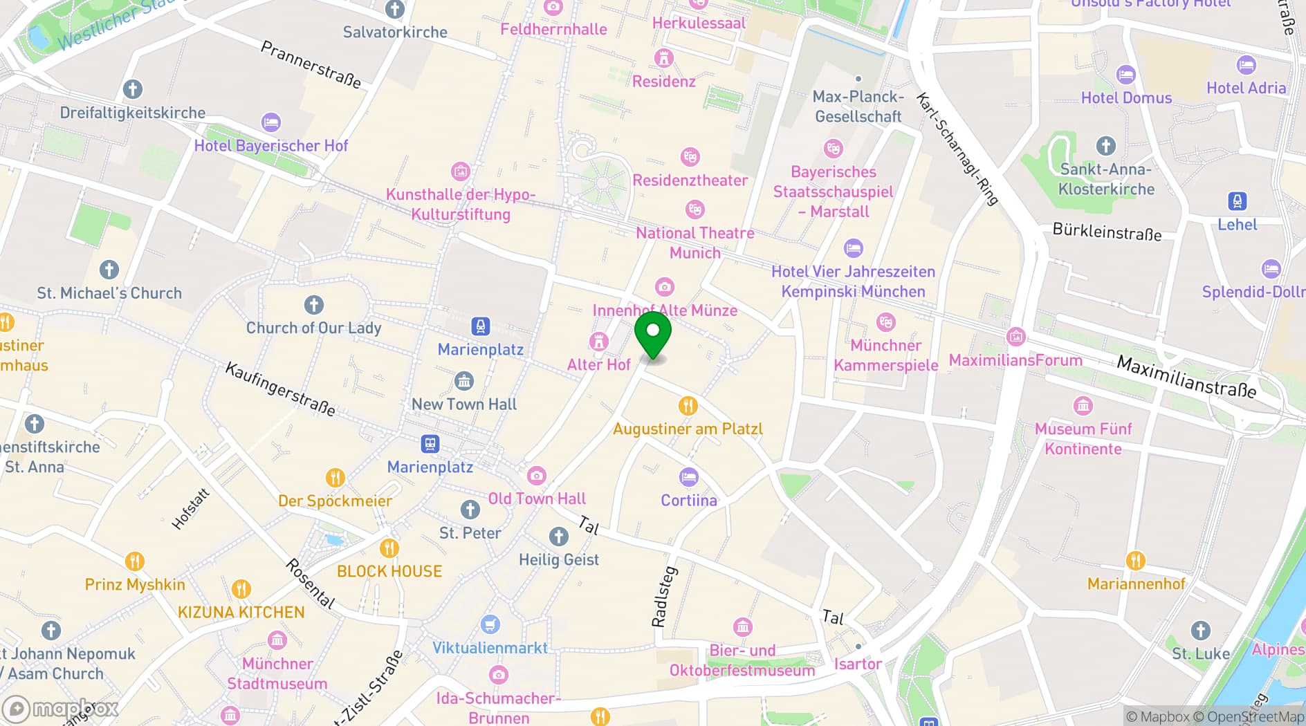 Map showing Platzl Hotel