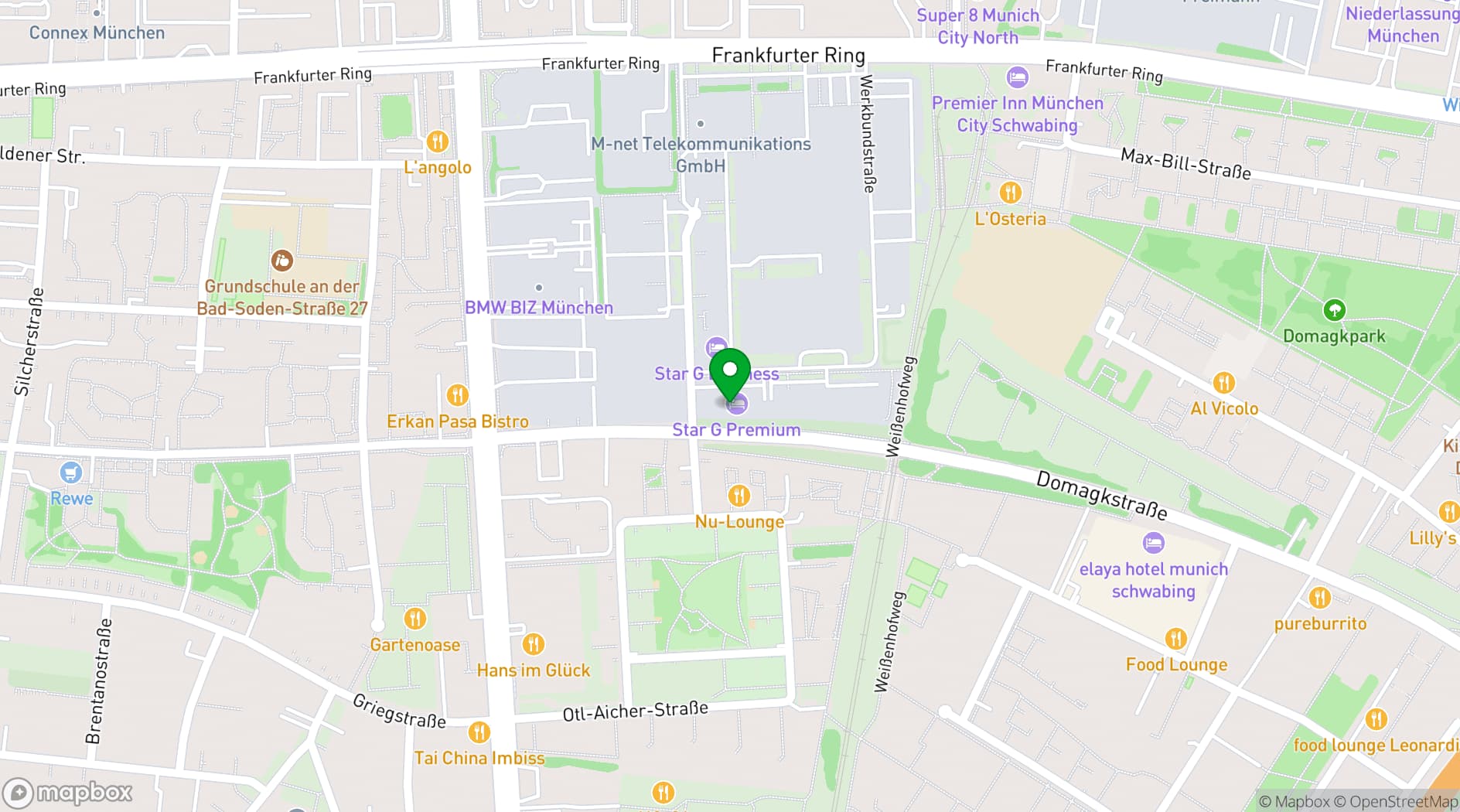 Map showing Star G Hotel Premium München Domagkstraße