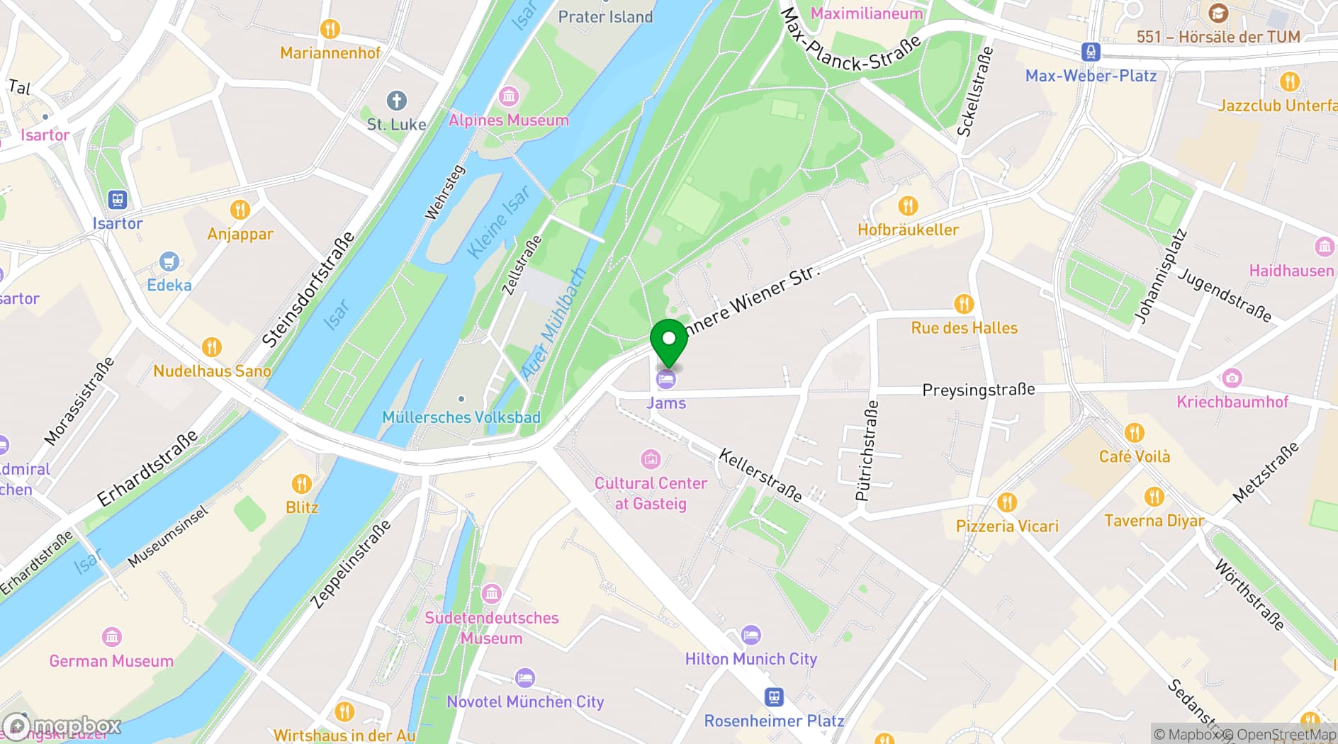 Map showing JAMS Design Hotel Munich