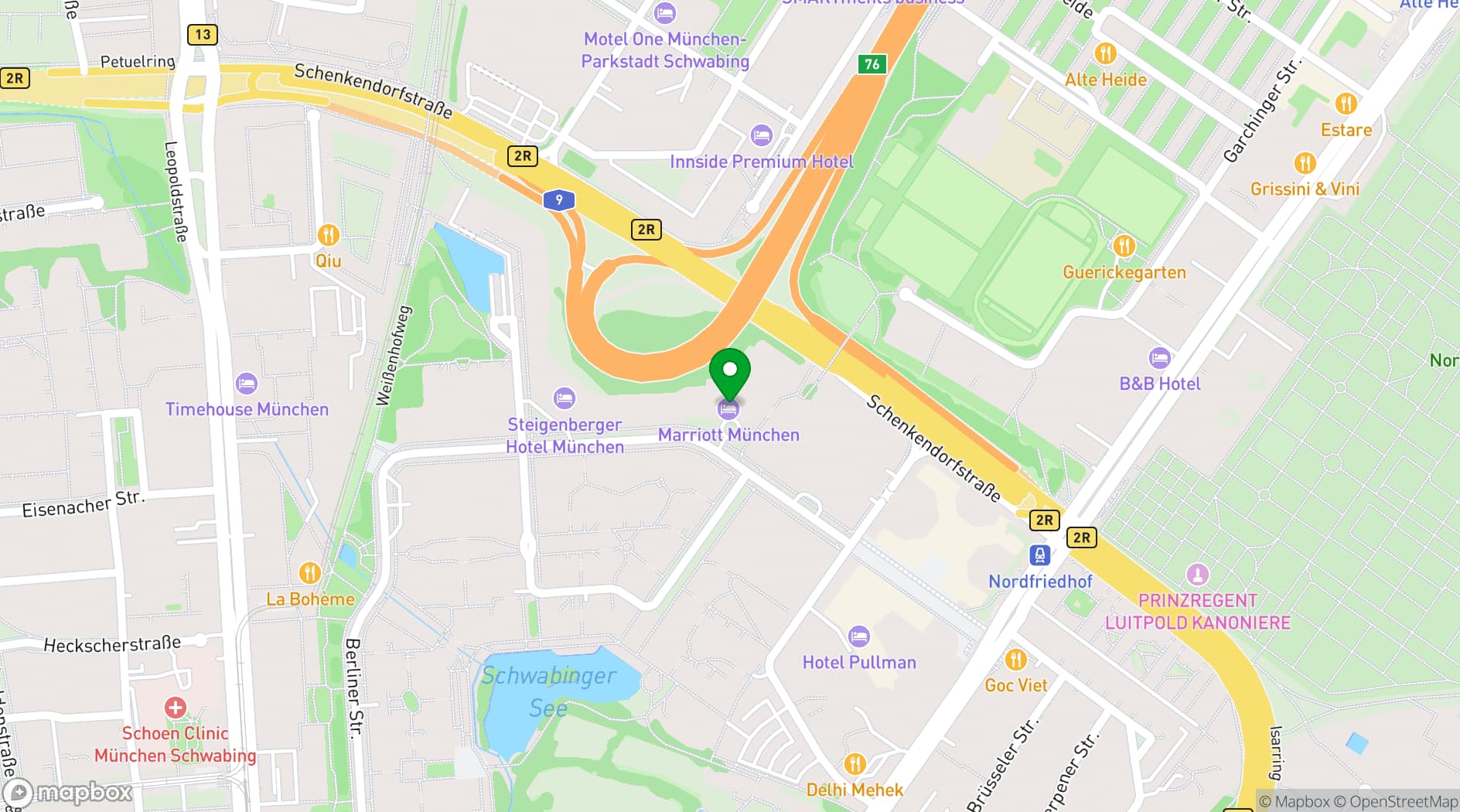 Map showing Munich Marriott Hotel