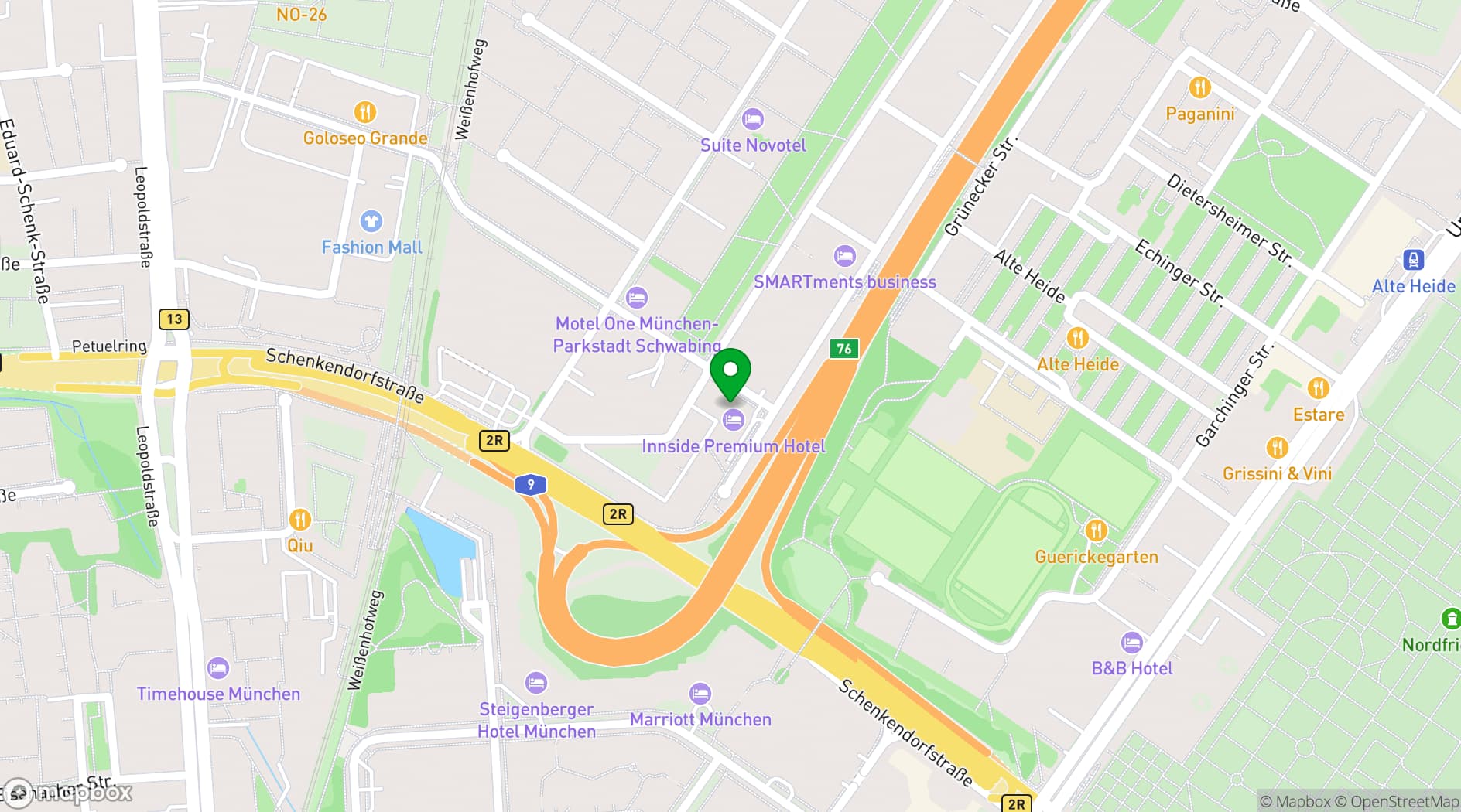 Map showing INNSiDE München Parkstadt Schwabing