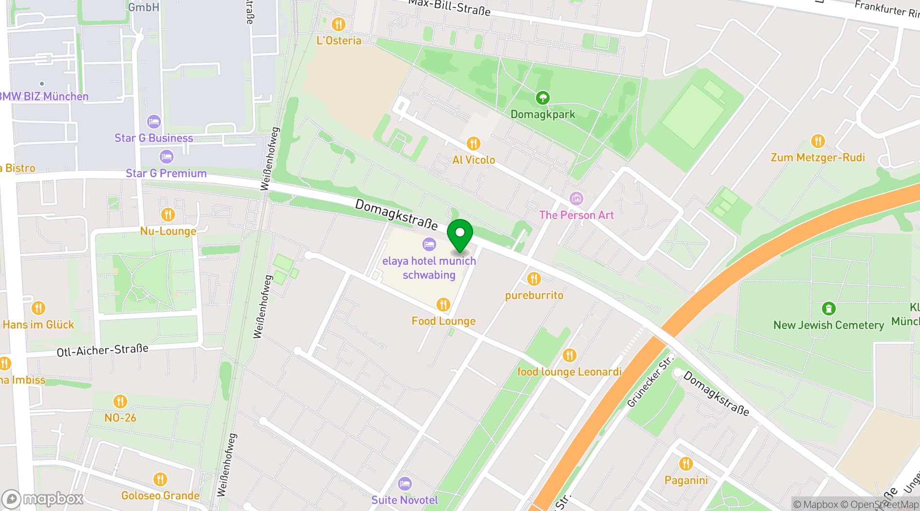 Map showing elaya hotel munich schwabing