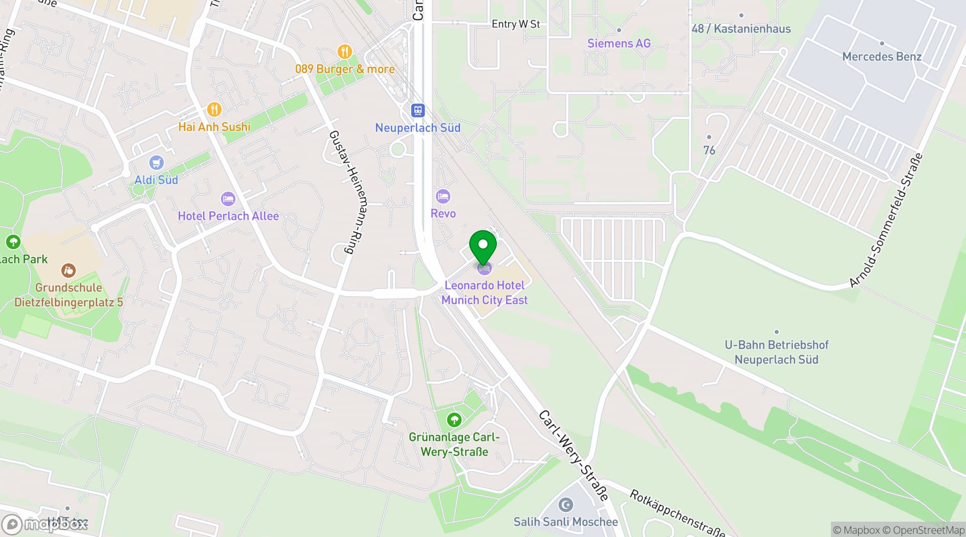 Map showing Leonardo Hotel Munich City East