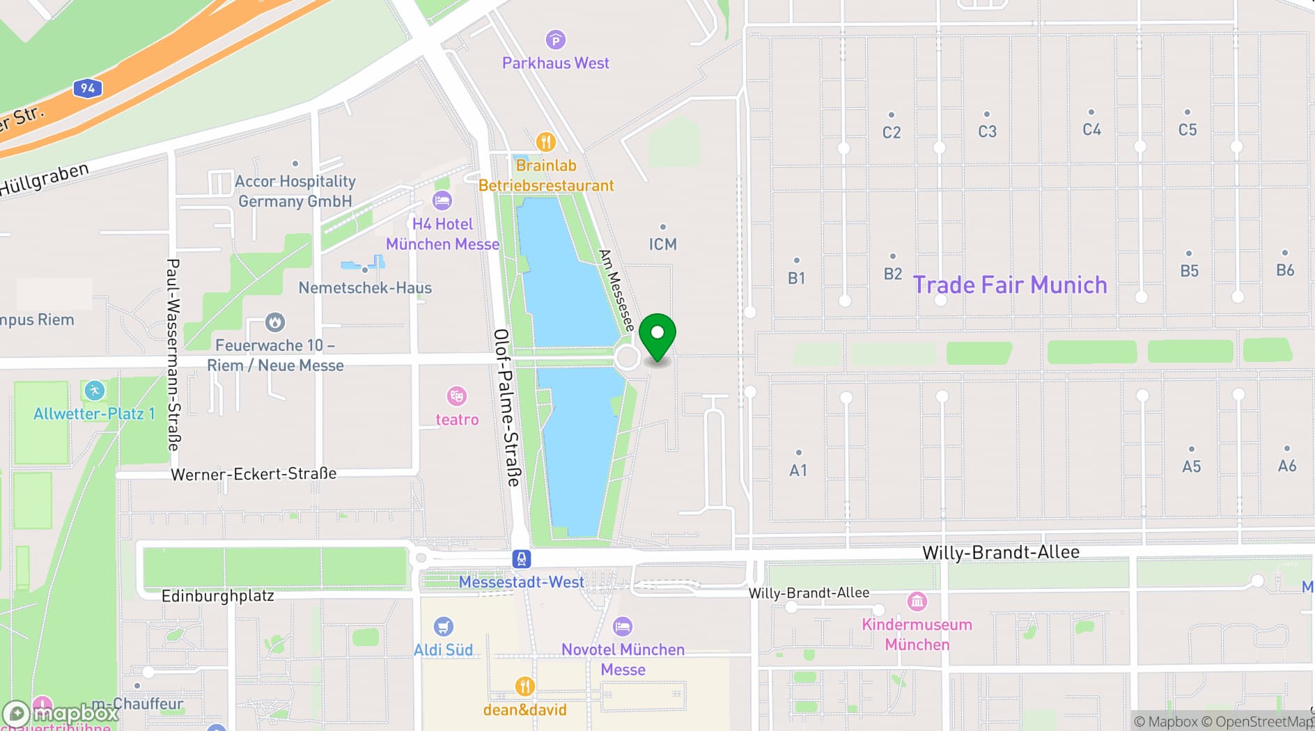 Map showing Trade Fair Center Messe München