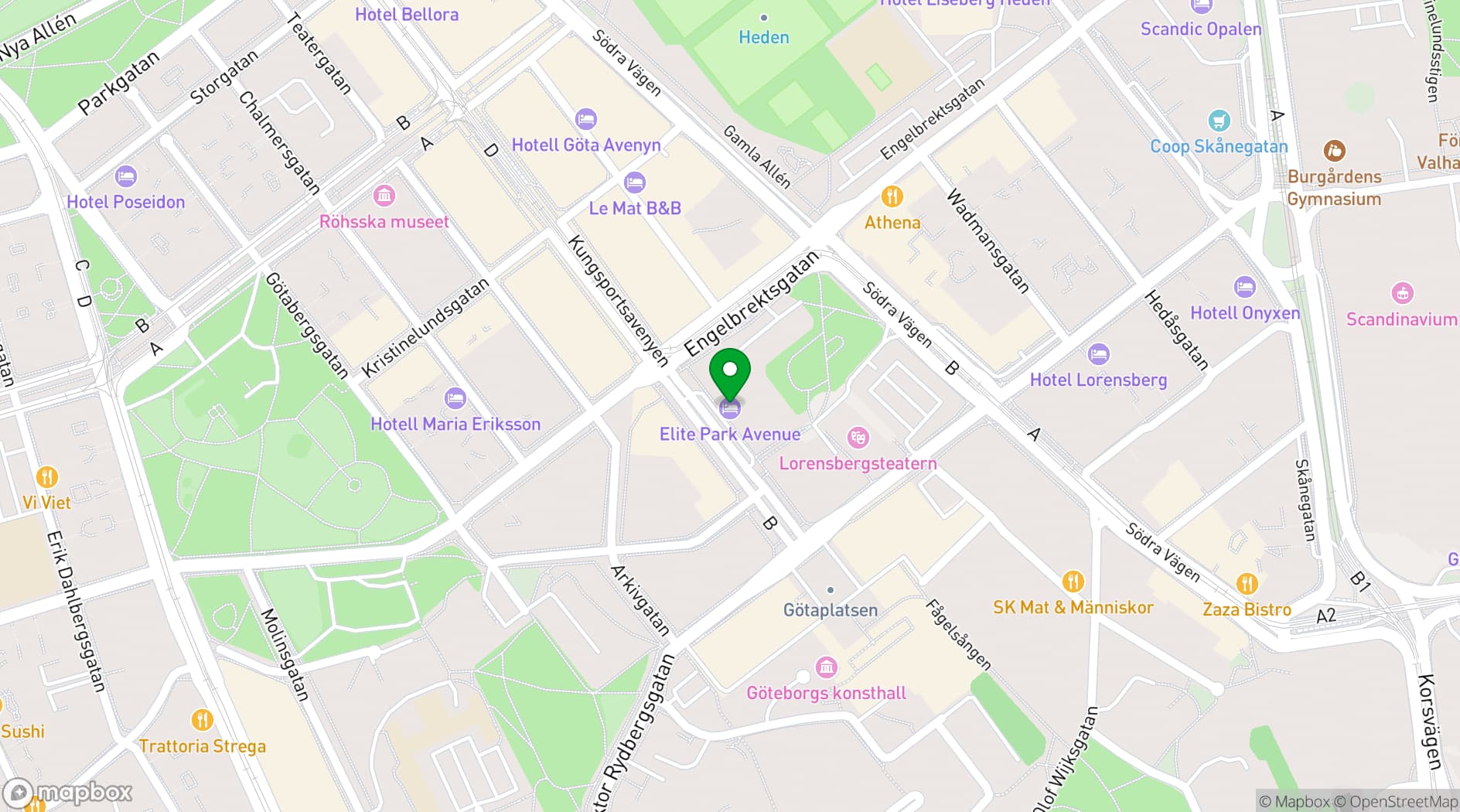 Map showing Elite Hotels