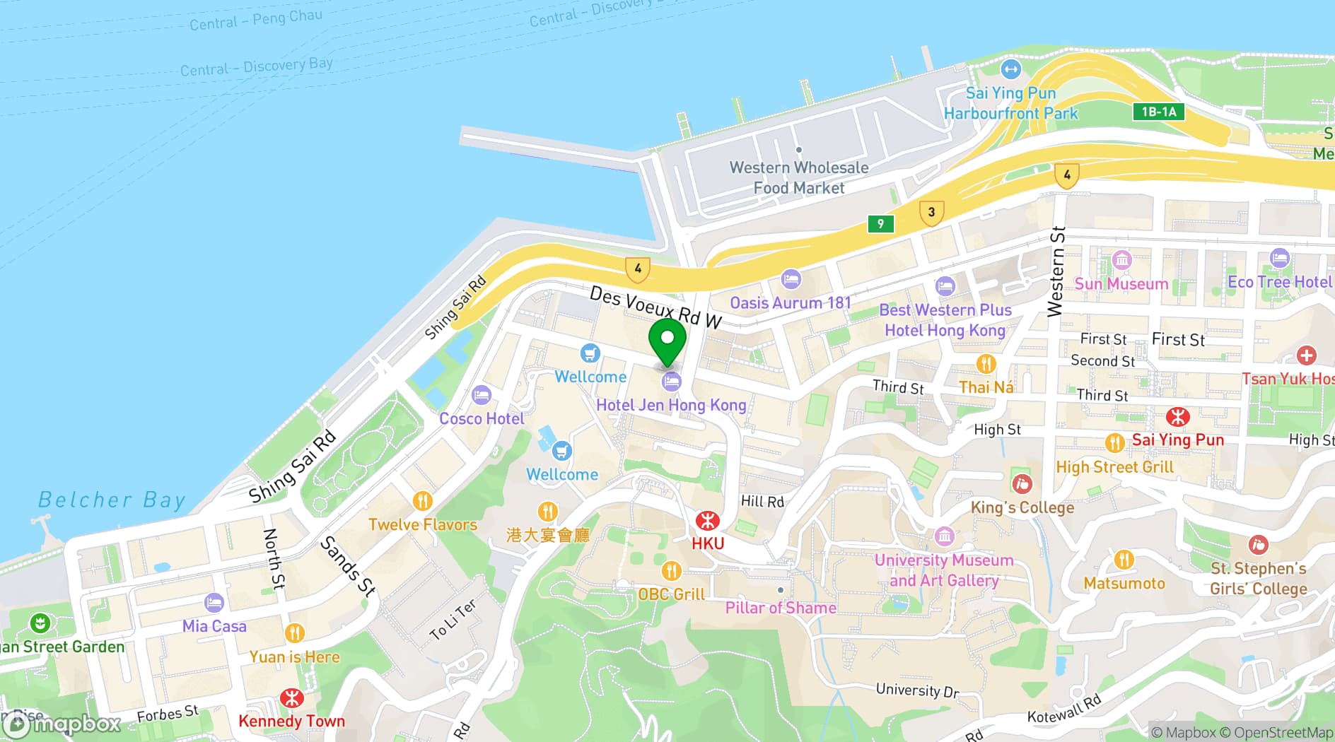 Map showing Hotel Jen Hong Kong