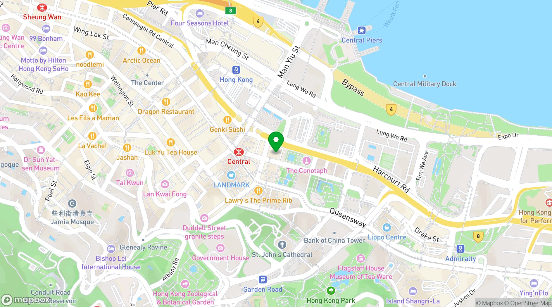 Map showing Mandarin Oriental, Hong Kong