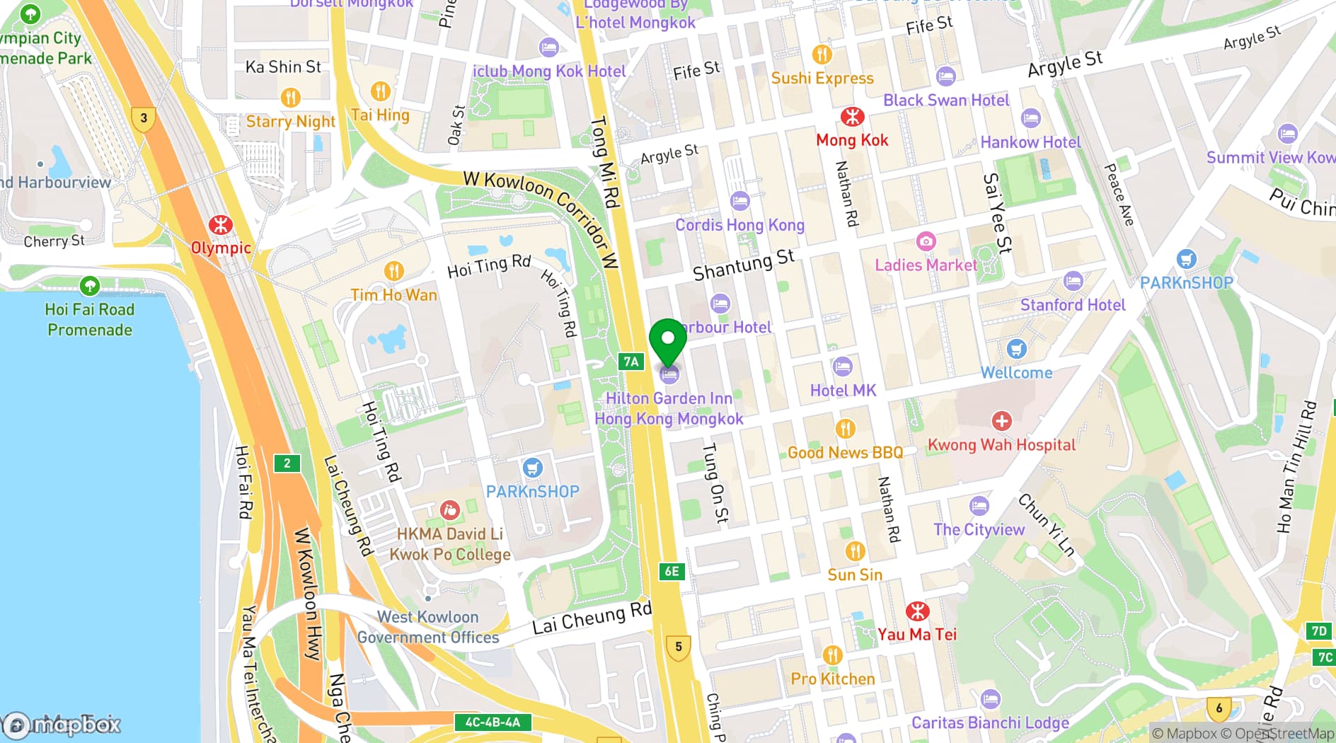 Map showing Hilton Garden Inn Hong Kong Mongkok