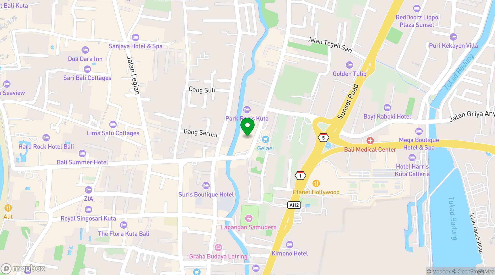 Map showing Hotel Santika Kuta Bali