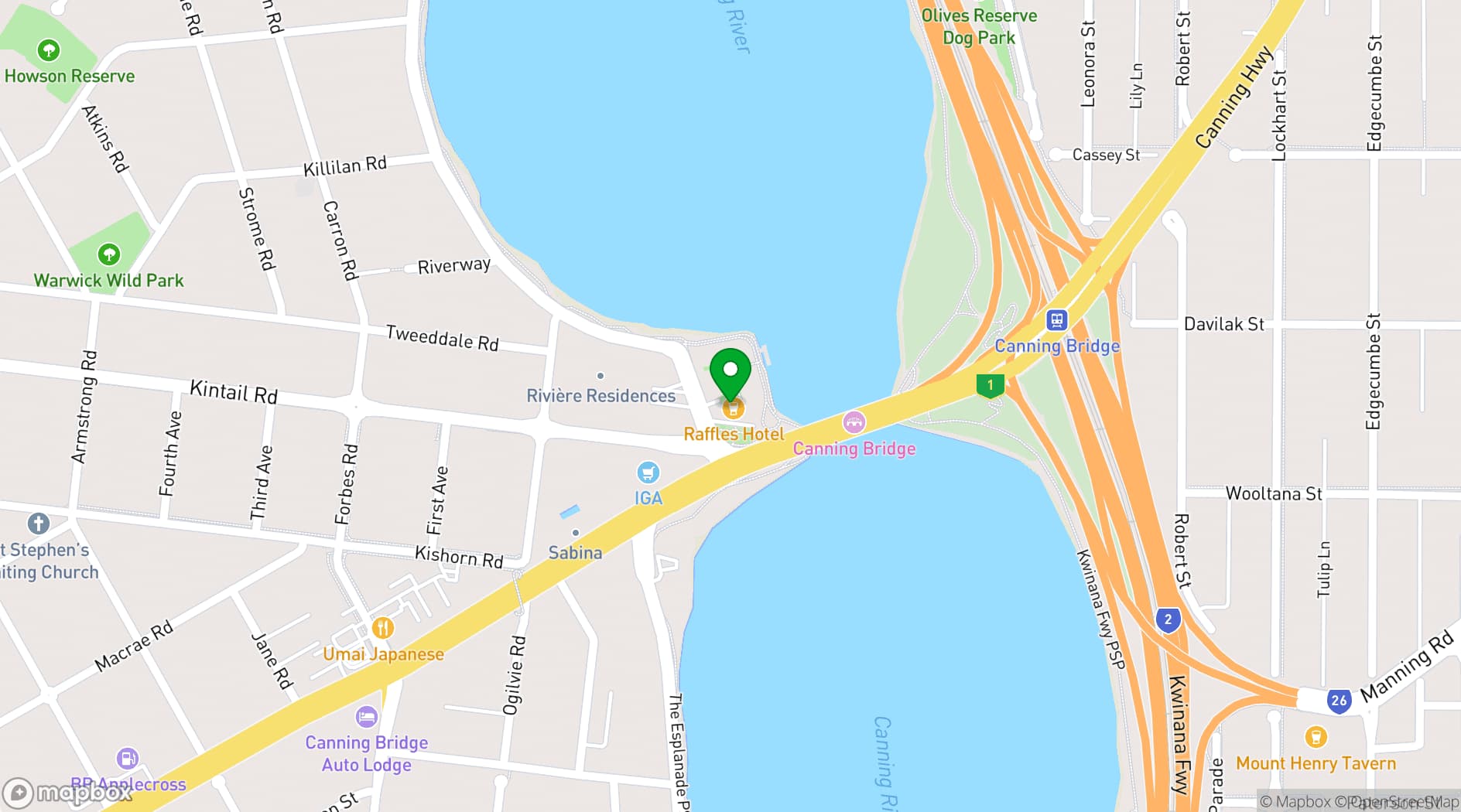 Map showing Raffles Hotel