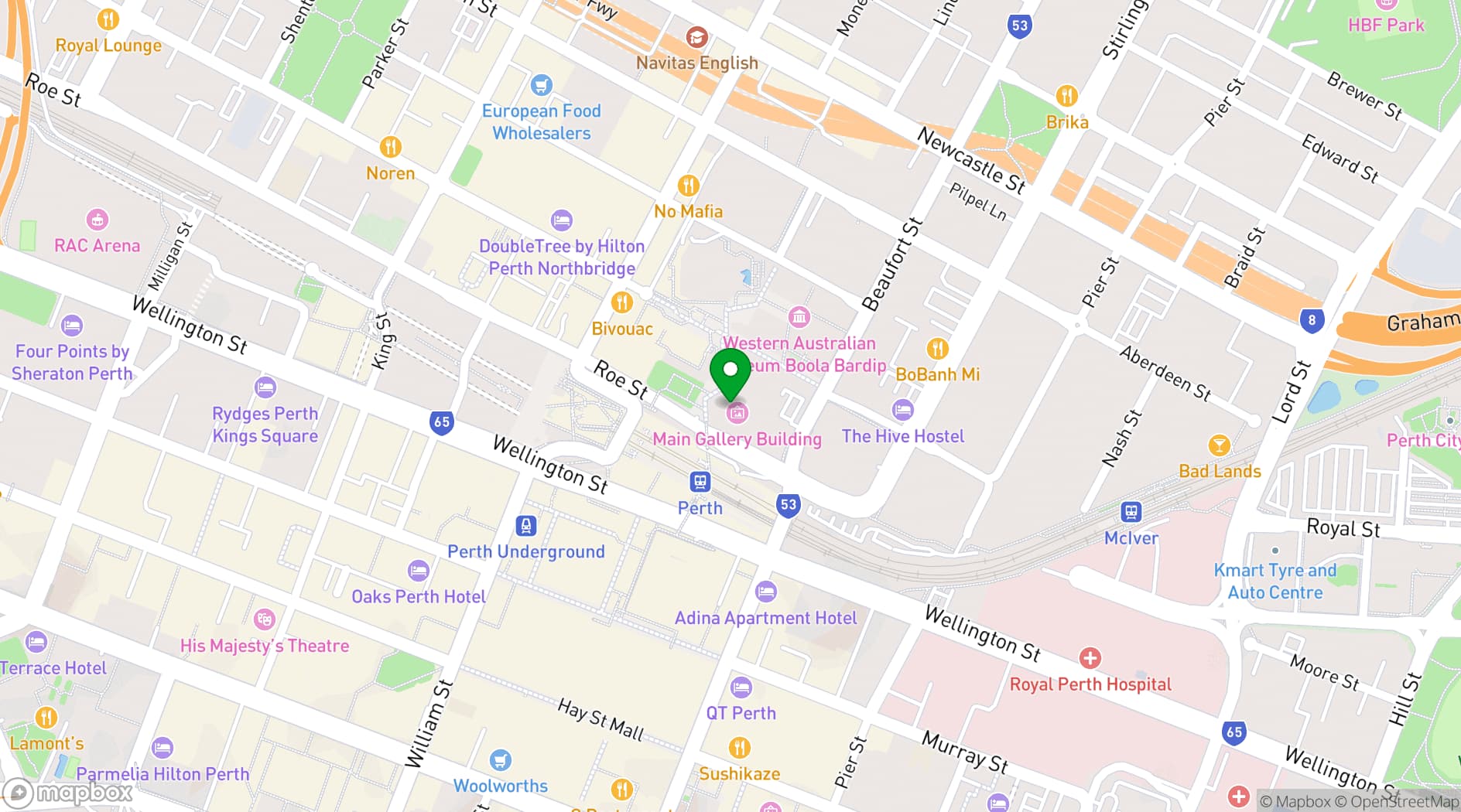 Map showing The Art Gallery of Western Australia