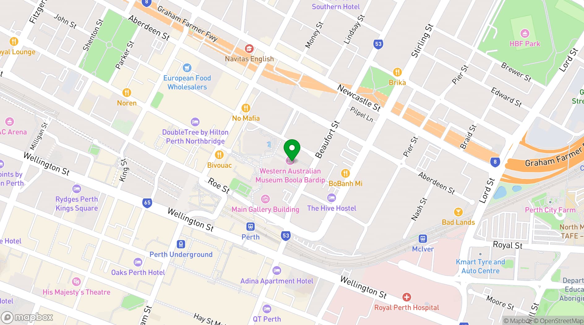 Map showing WA Museum Boola Bardip