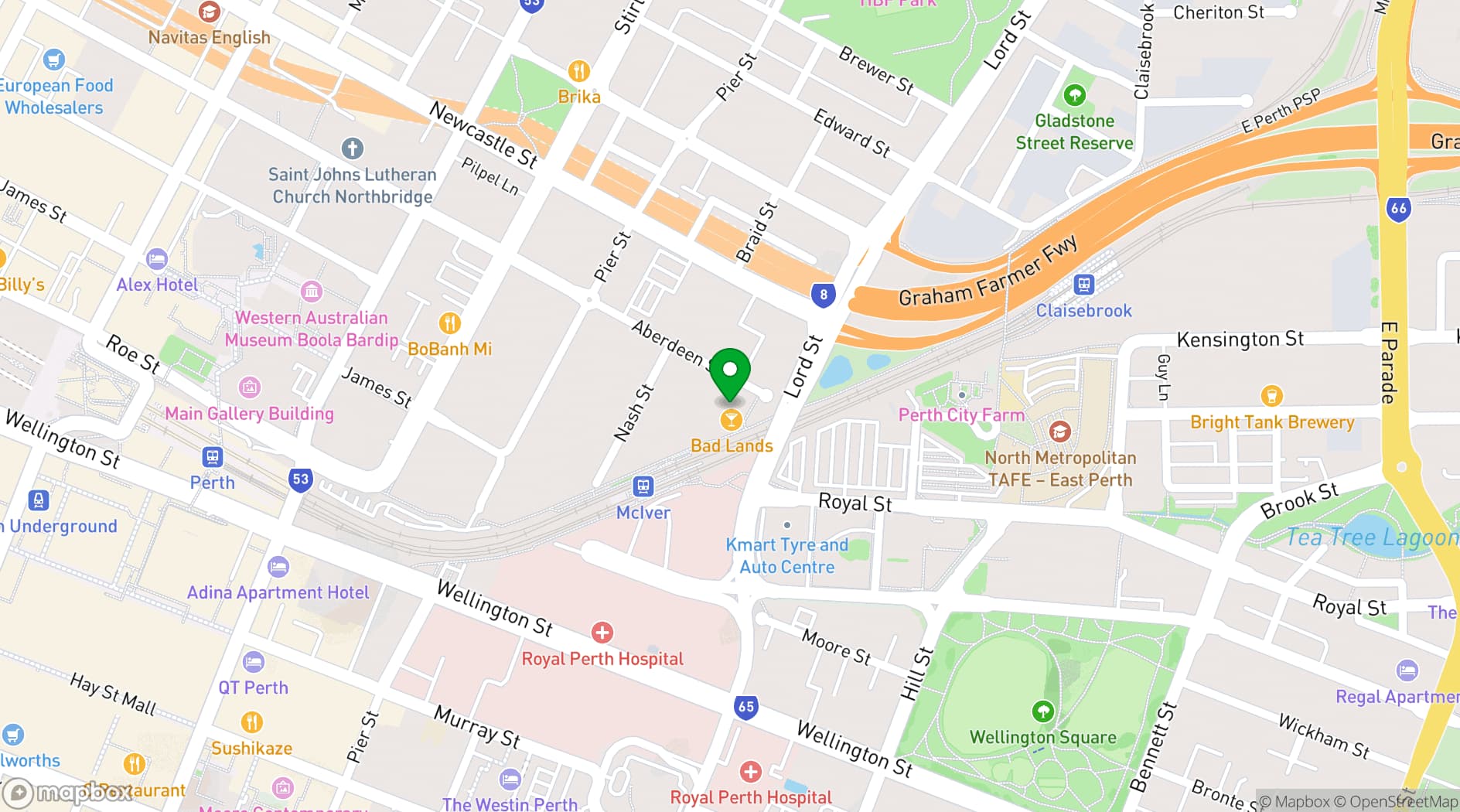 Map showing Badlands Bar
