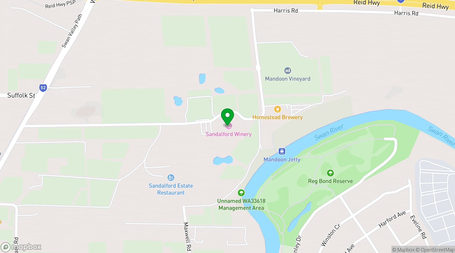 Map showing Sandalford Wines