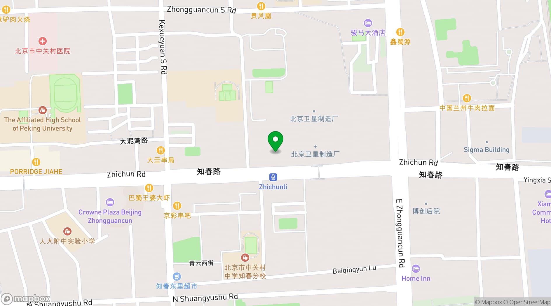 Map showing Crowne Plaza Beijing Zhongguancun