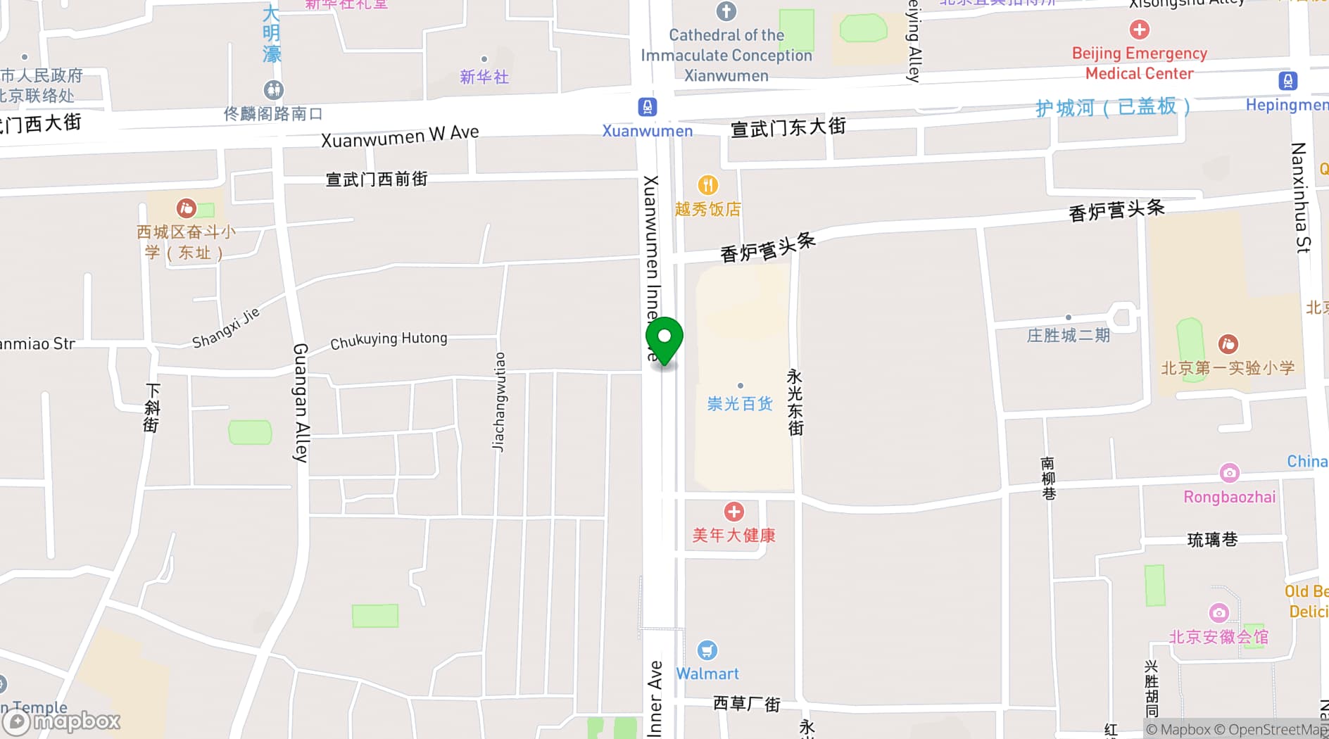 Map showing JW Marriott Hotel Beijing Central