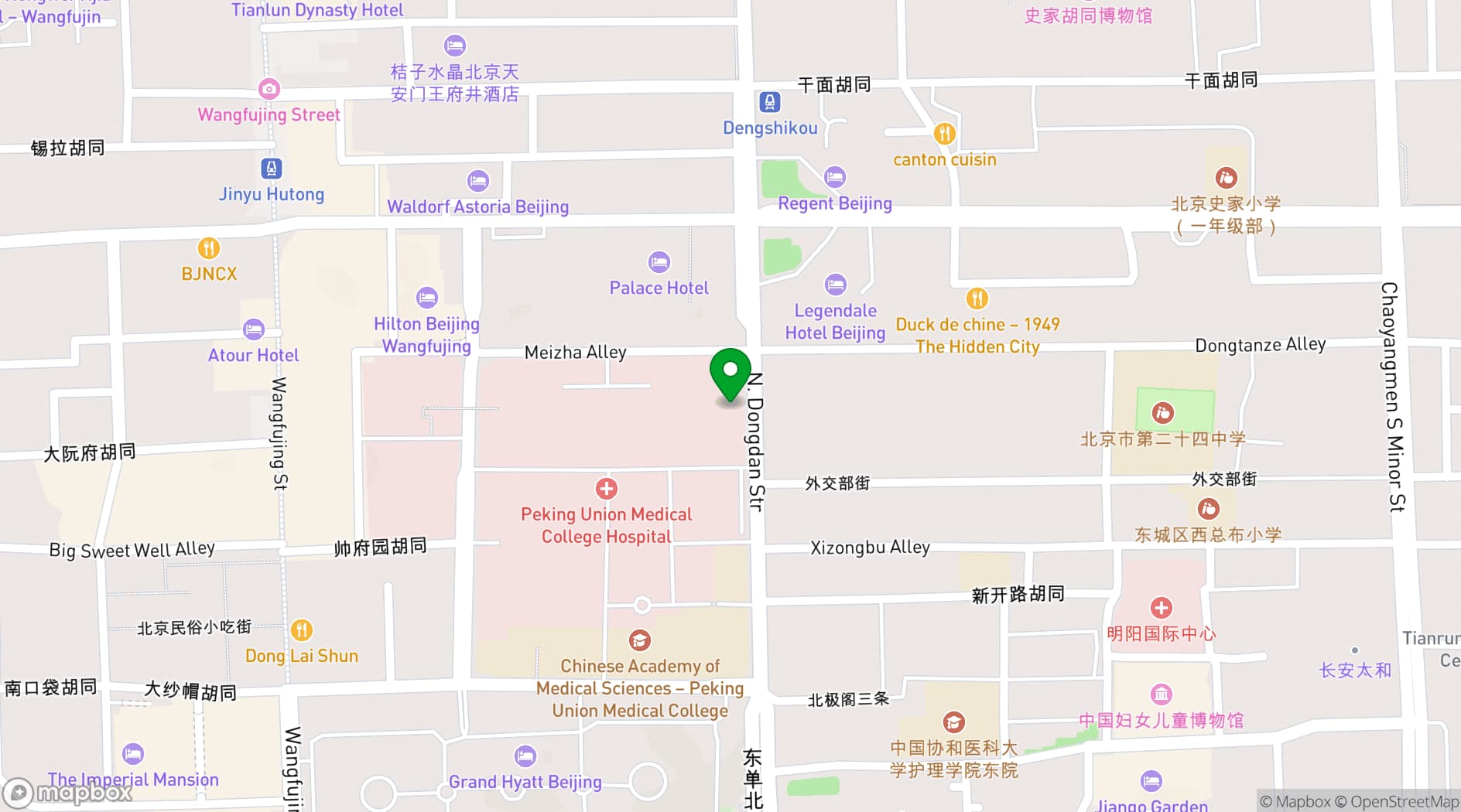 Map showing Mandarin Oriental Wangfujing, Beijing