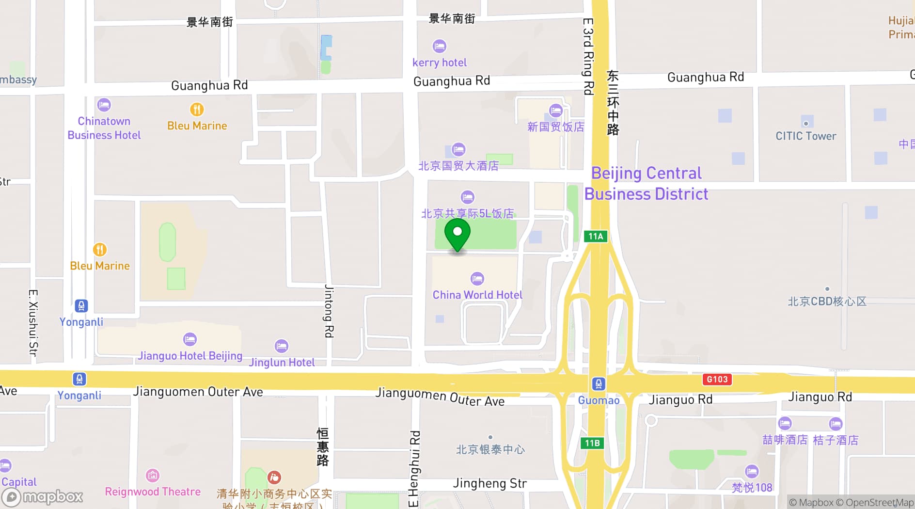 Map showing Jianguo Hotel Beijing