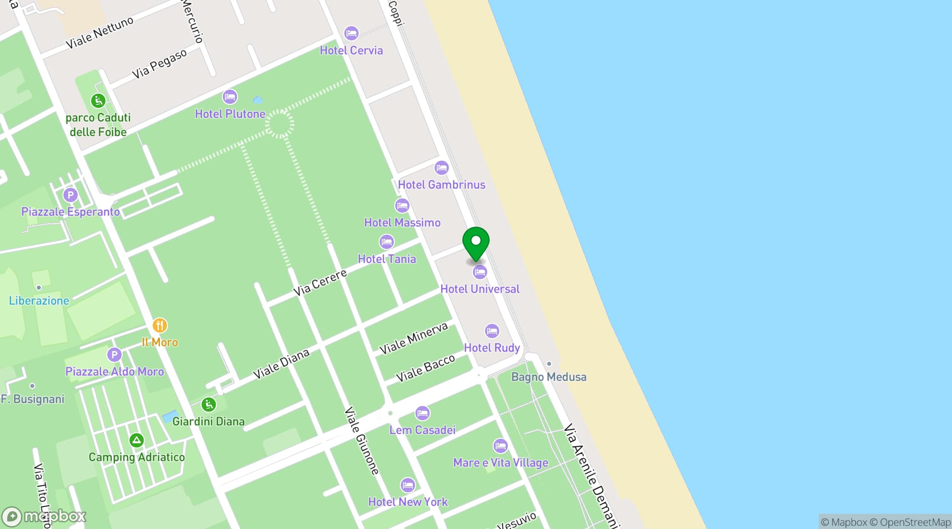 Map showing Hotel Universal