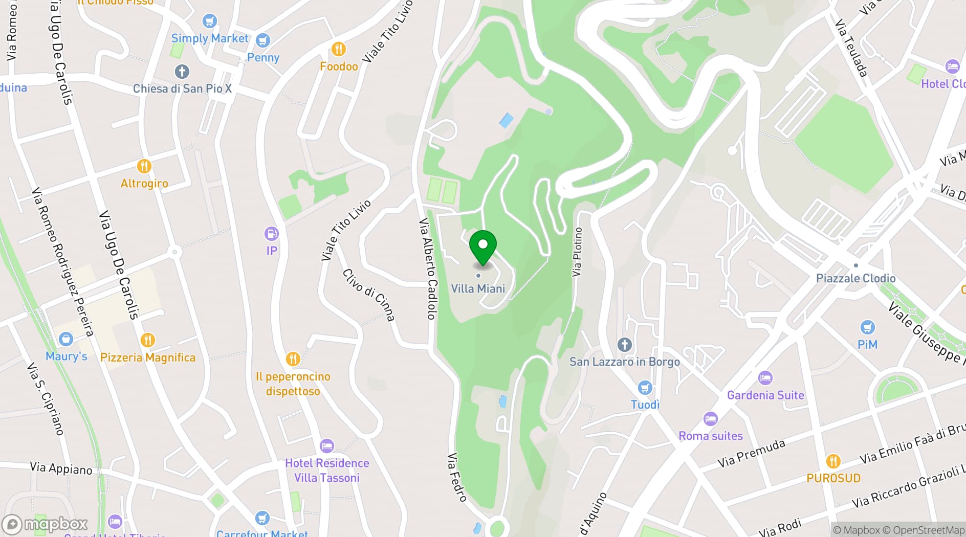 Map showing Villa Miani
