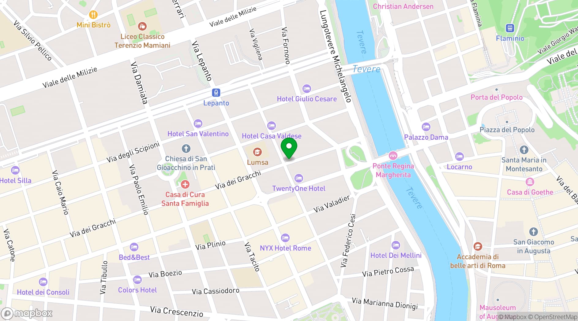 Map showing NH Collection Roma Centro