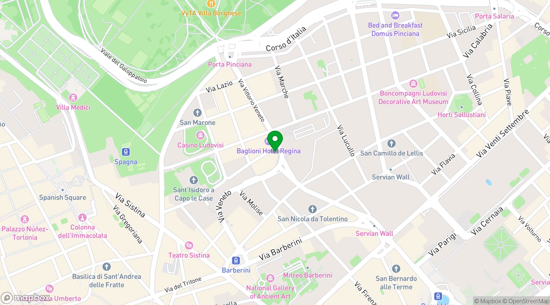 Map showing Grand Hotel Palace Rome
