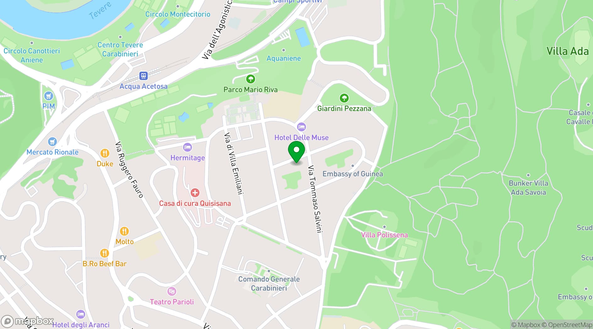 Map showing Villa Duse