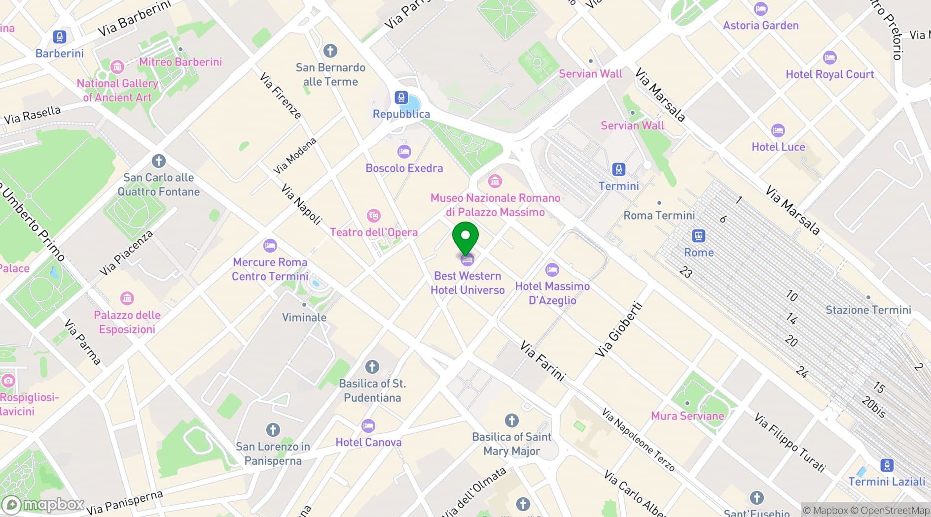 Map showing Hotel Universo